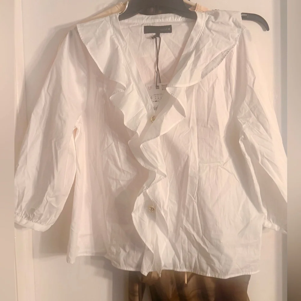 Zara Ruffled V-Neck White Blouse - Women Tops NWT - Picture 3 of 6